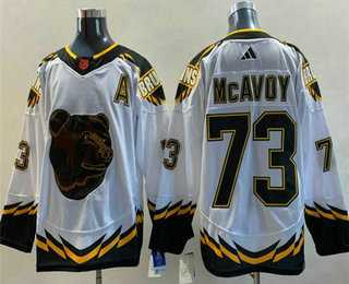 Men%27s Boston Bruins #73 Charlie McAvoy White 2022 Reverse Retro Stitched Jersey